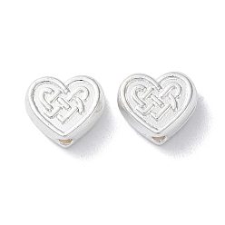 Silver Alloy Beads, Long-Lasting Plated, Heart, Silver, 8x9x3.5mm, Hole: 1.4mm