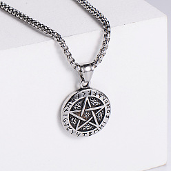 Нержавеющая Сталь Цвет Ретро минималистская мода 304 ожерелья из нержавеющей стали с арабскими рунами, скандинавскими викингами, панком и звездами, цвет нержавеющей стали