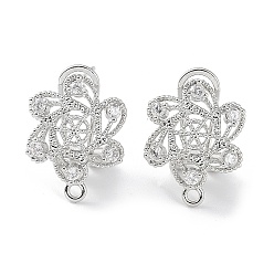 Platine Boucles d'oreilles en laiton, étoile creuse, micro pavé, zircone cubique, recherche, avec boucles horizontales, sans cadmium et sans plomb, platine, 18x14mm, Trou: 1.5mm, pin: 0.8 mm