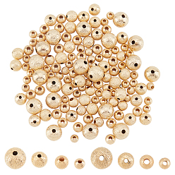 Real 24K Gold Plated 140Pcs Long-Lasting Plated Brass Beads, Textured Beads, Round, Real 24K Gold Plated, 4~8mm, Hole: 1.2~2mm