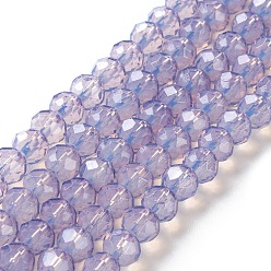 Лиловый Запекание окрашенные прозрачные стеклянные бусины нити, имитация Opalite, граненые, круглые, сирень, 6x5 мм, отверстие : 1.3 мм, около 80~85 шт / нитка, 38~40 см