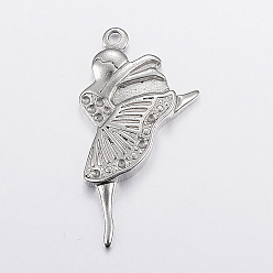 Stainless Steel Color Tarnish Resistant 304 Stainless Steel Pendant Rhinestone Settings, Dancer, Stainless Steel Color, 37.5x20x4mm, Hole: 2mm, Fit for 1mm Rhinestone