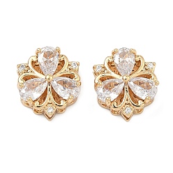 Прозрачный Латунные микропаве кубический цирконий многожильные звенья, цветок, реальный 18 k позолоченный, прозрачные, 13.5x13x7 мм, отверстие : 1.8 мм