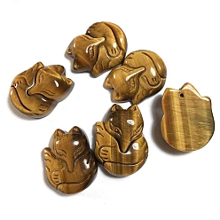 Тигровый глаз Резные подвески из натурального тигрового глаза, лиса, 28x21x9 мм