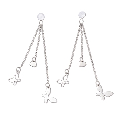 Нержавеющая Сталь Цвет 304 гайки-гвоздики для троса из нержавеющей стали, с силиконовым, серьги-подвески в виде бабочки с сердечком, цвет нержавеющей стали, 73.5 мм