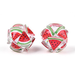 Арбуз Круглые бусины из смолы в виде фруктов, с полимерной глиной и горным хрусталем, арбуз, 17~21.5 мм, отверстие : 2~2.5 мм