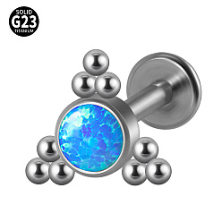 Треугольник G23 титановые безрезьбовые лабреты, с имитацией опал, цвет нержавеющей стали, треугольные, 6 мм, штифты : 1.2 мм