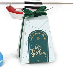 Sea Green Folding Cardboard Candy Boxes, Wedding Gift Wrapping Box, with Ribbon, Trapezoid Bow, Sea Green, 8x8x10cm