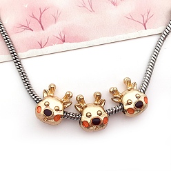 Олень Европейские бусины из сплава эмали рождественской тематики, большое отверстие шарик, золотой свет, олень, 15x12x8.5 мм, отверстие : 4.5 мм