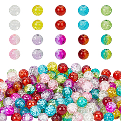 Mixed Color Spray Painted Transparent Crackle Glass Beads, Round, Mixed Color, 8mm, Hole: 1.3~1.6mm, 10 colors, 20pcs/color, 200pcs/box