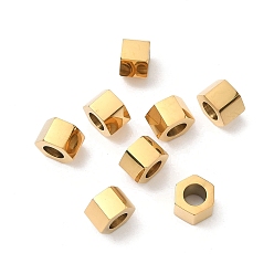 Настоящее золото 18K 316 хирургические бусины из нержавеющей стали европейского образца, бусины с большим отверстием, ручная полировка, ионное покрытие (ip), шестиугольник, реальный 18 k позолоченный, 7x7.5x5 мм, отверстие : 4.5 мм