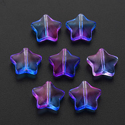 Синий Двухцветный прозрачный стеклянный шарик, звезда, синие, 12.5x13x5 мм, отверстие : 1 мм