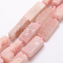 Pink Natural & Dyed Druzy Agate Beads Strands, Rectangle, Pink, 30~34x13~14x11.5~12mm, Hole: 1mm, about 12pcs/strand, 16.9 inch(43cm)