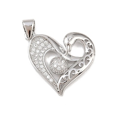 Платина Латунные микро проложить кубического циркония подвески, сердце, без кадмия и без свинца, стойки покрытие, долговечный, платина, 21x19x4 мм, отверстие : 4x3.5 мм