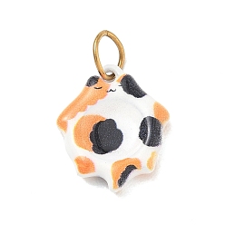 Black 304 Stainless Steel Enamel Pendants, Calico Cat Shape Charm, with Jump Ring, Black, 16.5x14x3mm, Hole: 4.5mm