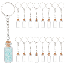 Clear 20Pcs Glass Bottle Keychain, with Iron Rings, Clear, 105mm