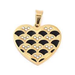 Сердце 304 кулон из нержавеющей стали, с стразами и эмалью, золотые, сердце, 22.5x24x2.1 мм, отверстие : 6x4 мм
