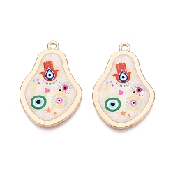 Разноцветный Печатные эмали подвески сплава, груша, сглаз и амулеты в виде руки Хамса, стойки покрытие, без кадмия и без свинца и без никеля, золотые, красочный, 37.5x25x2~2.5 мм, отверстие : 2 мм