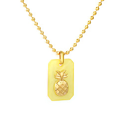 Ananas 304 Colliers à chaîne à billes rectangulaires en acier inoxydable avec pendentif en forme de fruit, or, jaune, ananas, 15.75 pouce (40 cm)