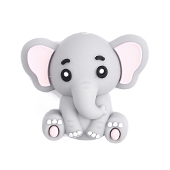 Гейнсборо Силиконовые бусины, слон, светло-серые, 25.5x30x16.5 мм, отверстие : 2 мм