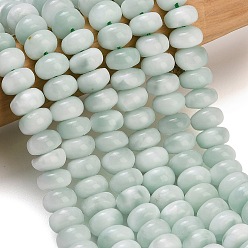 Aqua Natural Glass Beads Strands, Rondelle, Aqua, 8.5~9x5.5~6mm, Hole: 0.9mm, about 77pcs/strand, 15.55~15.75''(39.5~40cm)