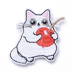 Colorful Computerized Embroidery Cloth Iron on/Sew on Patches, Costume Accessories, Appliques, Cat with Cherry, Colorful, 47x47x2mm