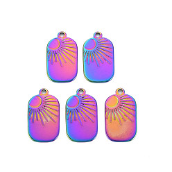 Rainbow Color 201 подвески из нержавеющей стали, прямоугольник с солнцем, Радуга цветов, 25x14x1.5 мм, отверстие : 1.8 мм