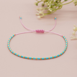 Голубой Стеклянные бусины плетеные браслеты из бисера, Браслеты из плетеного синтетического волокна для женщин, голубой, 11.02 дюйм (28 см)