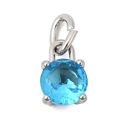 Небесно-голубой Тема "камень дня рождения" декабрь 304 подвески из нержавеющей стали, круглые, с k 9 стеклом, полировка, с целью перехода в кольце, граненые, цвет нержавеющей стали, голубой, 10.5x7x6 мм, отверстие : 2.2x4.4 мм