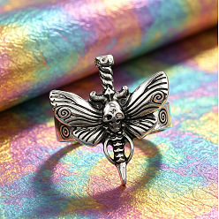 Argent Antique Anneaux ouverts de manchette en alliage, papillon avec crâne, argent antique, 15~20mm