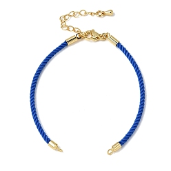 Blue 2MM Twisted Round Nylon Cord Bracelet Makings, Fit for Connector Charms, with Brass Findings and 202 Stainless Steel Lobster Claw Clasps, Golden, Blue, 6.22 inch(15.8cm)