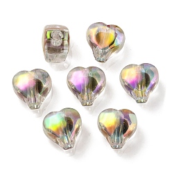 Black UV Plating Rainbow Iridescent Acrylic Beads, Two Tone Bead in Bead, Heart, Black, 11x11.5x8mm, Hole: 3mm