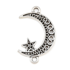 Argent Antique Charmes de connecteur en alliage de style tibétain, lune avec des liens d'étoiles, argent antique, 25.5x16x1mm, Trou: 1.6mm