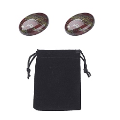 Dragon Blood 2Pcs Natural Dragon Blood Jasper Cabochons, Oval, Velvet Cloth Drawstring Bags, 58.5~59x39x19.5mm