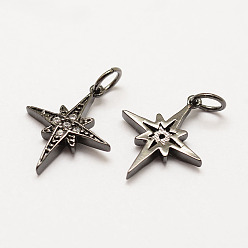 Черный Цвет Металла Латунные микро проложить класса AAA кубического циркония подвески, долговечный, звезда, без кадмия, без никеля и без свинца, металлический черный , 16x14x2 мм, отверстие : 3 мм