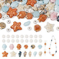Couleur Mélangete 46 pièces 14 styles série océan perles de porcelaine faites à la main, porcelaine émaillée lumineux, couleur mixte, 8~20x8~15x6~10mm, Trou: 1.6~3mm