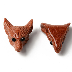 Камень с Пылевым Золотом Синтетические голдстоуновские подвески, сверху просверленные бусы, с глазком из черного оникса, голова волка, 30.5x23.5x11.5~13 мм, отверстие : 2 мм