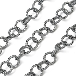 Gunmetal Aluminium Rolo Chains, Belcher Chains, Textured, with Spool, Unwelded, Gunmetal, 12x11.5x2mm, about 32.81 Feet(10m)/Roll