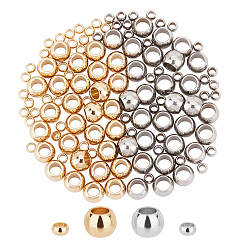 Golden & Stainless Steel Color 120Pcs 4 Style 304 Stainless Steel Spacer Beads, Rondelle & Flat Round, Golden & Stainless Steel Color, 30pcs/style