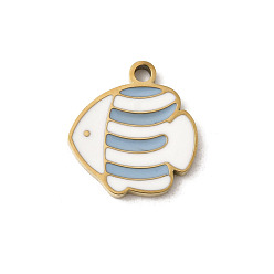 Белый 304 из нержавеющей стали шармы эмали, ионное покрытие (ip), золотые, очарование рыбы, белые, 13x12x1.5 мм, отверстие : 1.4 мм