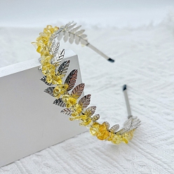 Цитрин Резинки для волос из натуральной цитриновой крошки, аксессуары для волос для невесты, с металлическим обручем для волос, 150x125x35 мм