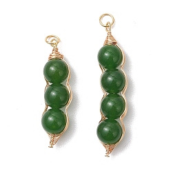 Зеленый 2шт. 2 стили подвесок из натурального окрашенного тайваньского нефрита, обмотанного медной проволокой, подвески в виде зеленого горошка, золотые, с 304 фурнитурой из нержавеющей стали, зелёные, 35.5~44.5x9.5~10x8.5 мм, Перейти кольцо: 5x0.8 мм, внутренний диаметр: 3.5 мм, 1 шт / стиль
