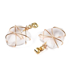 Прозрачный Подвески lampwork, Подвески-сердечки, обернутые медной проволокой, золотые, прозрачные, 24x21x9 мм, отверстие : 4x6 мм