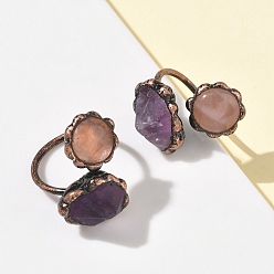 Розовый Кварц Кольца с натуральным аметистом и розовым кварцем, манжеты из красной меди и латуни, 18 мм