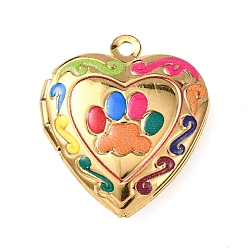 Золотой 304 подвески из нержавеющей стали Locket, отпечаток лапы с подвесками в виде сердечек, золотые, 23x19.5x6 мм, отверстие : 1.6 мм, внутренний диаметр: 13x10.5 мм