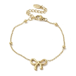 Золотой 304 Браслеты из нержавеющей стали, украшения для женщин, бантом, золотые, 6-3/8 дюйм (16.1 см)