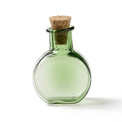 Lime Green Flat Round Miniature Glass Bottles, with Cork Stoppers, Empty Wishing Bottles, for Dollhouse Accessories, Jewelry Making, Lime Green, 11.5x21x31mm