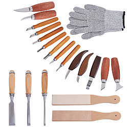 (52) Непрозрачная лаванда Наборы стамесок по дереву, включая ножи для резьбы по стали и дереву., деревянная доска для заточки кожи, перчатки из полиэстера, разноцветные, 17.2x3.25x1.5 см, 1 PC