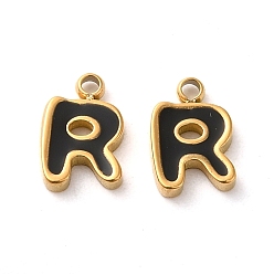 Letter R 304 из нержавеющей стали шармы эмали, реальный 14 k позолоченный, буквы, Буква R, 8x5.5x1.3 мм, отверстие : 1.2 мм