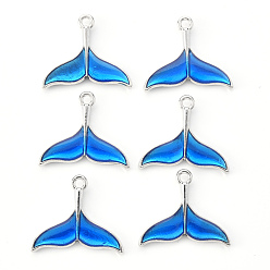 Синий Платинового сплава эмали подвески, рыбий хвост, синие, 17x20.35x2 мм, отверстие : 1.6 мм